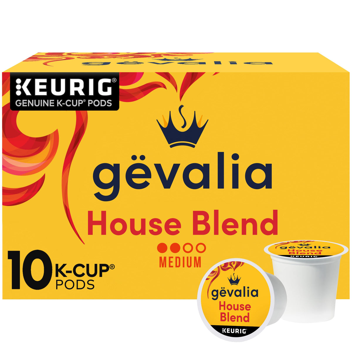 Gevalia House Blend K-Cup pods for Keurig brewers delivering smooth, balanced flavor.