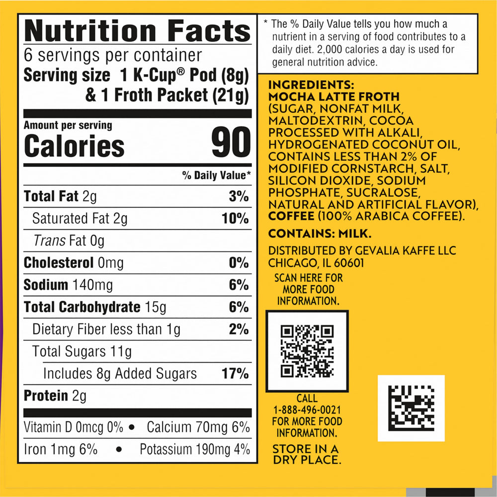Gevalia mocha latte froth packets on counter for creamy foam