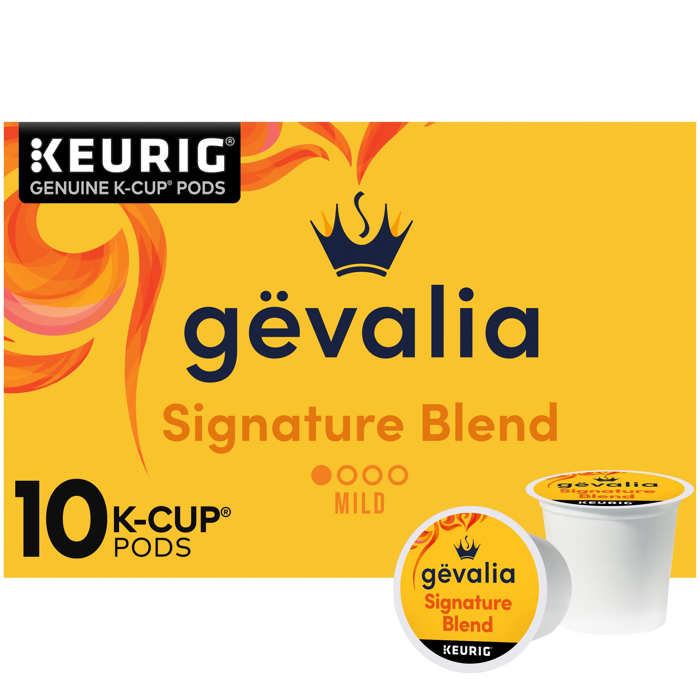 Gevalia Signature Blend Mild Roast K-Cup pods with rich aroma for Keurig brewers.