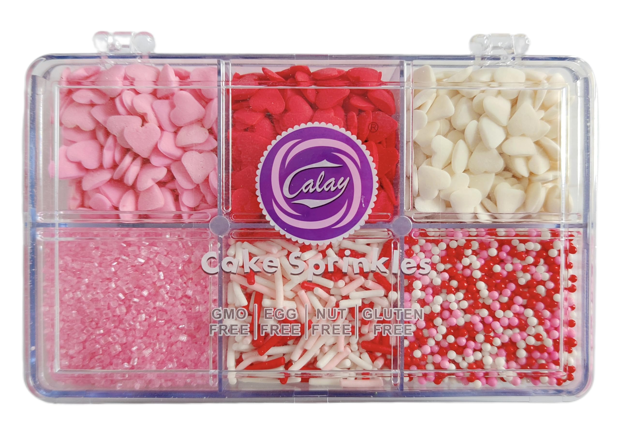 Gevog edible Valentines hearts sprinkles brighten cakes and cupcakes with festive color.
