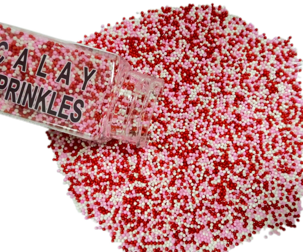 Close-up of Gevog sprinkles, colorful pearls add fun texture to desserts