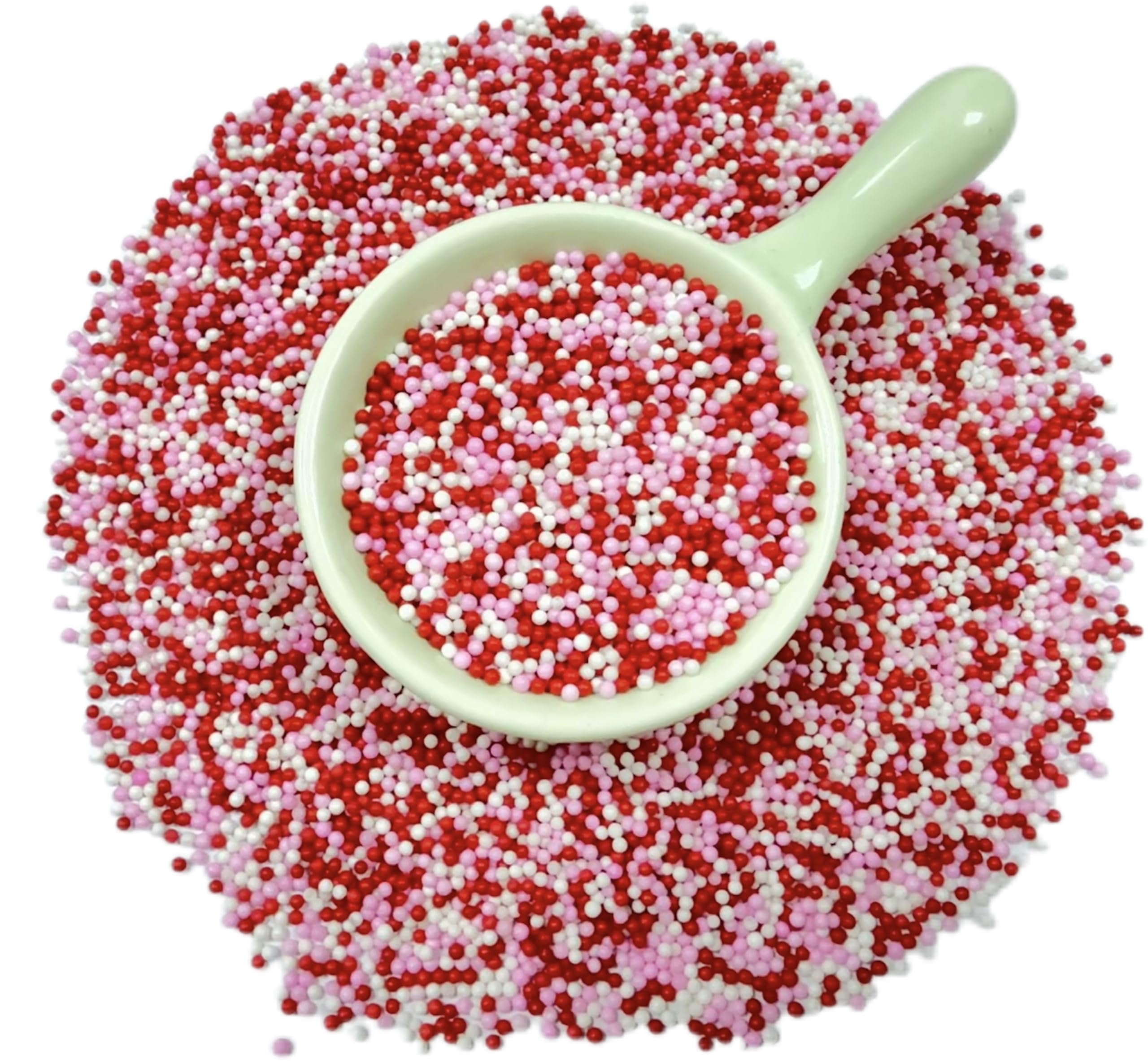 Gevog Valentines Pearls Sprinkles jar front, vibrant colors for festive cake decoration