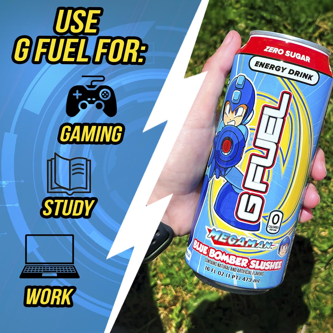 G Fuel Blue Bomber Slushee label emphasizes zero sugar promise.