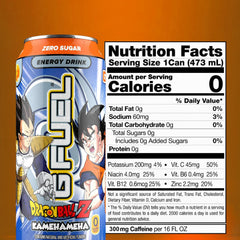 G Fuel Kamehameha side can nutrition panel highlights caffeine and vitamins for focus