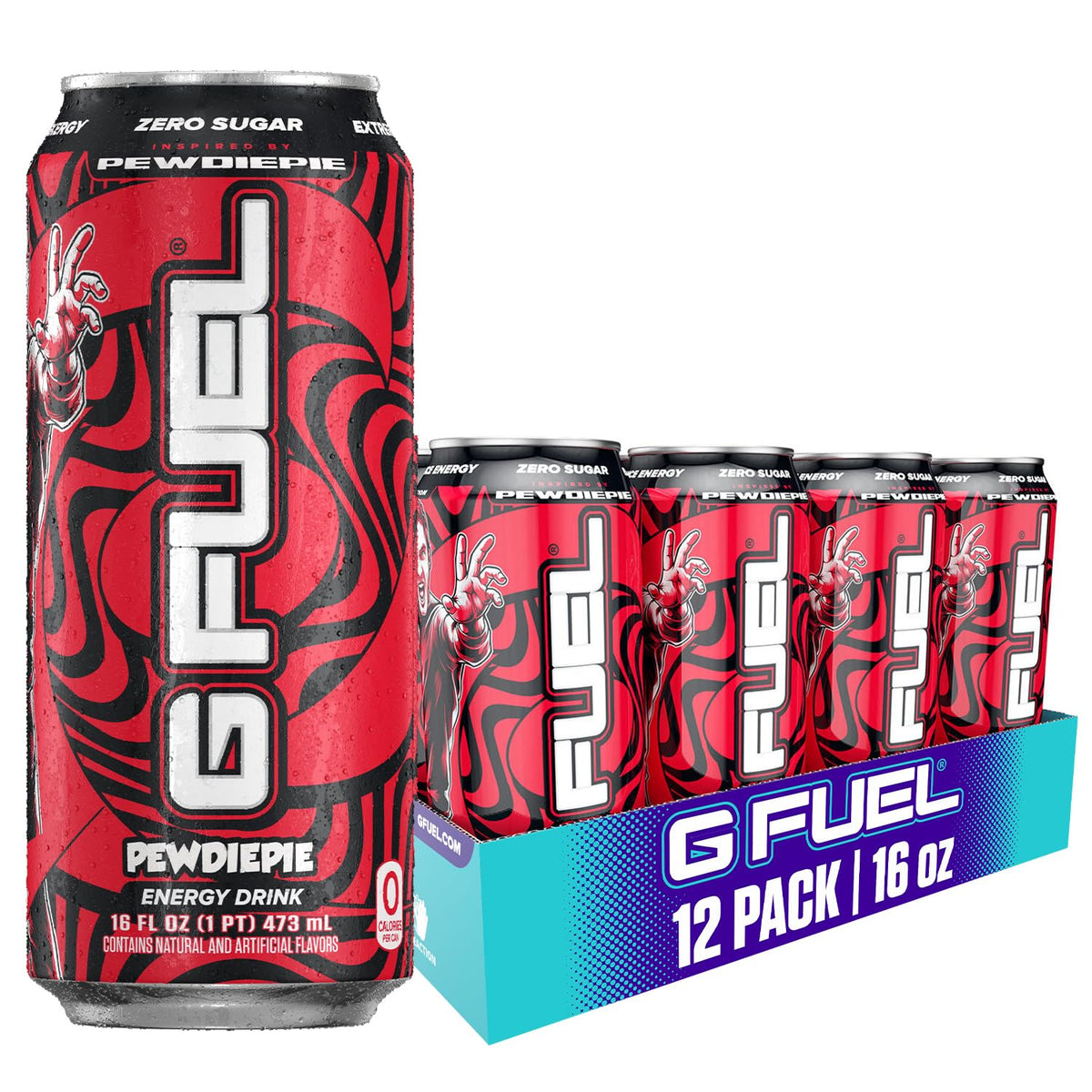 G Fuel Lingonberry 16oz can front view for focused gaming sessions.