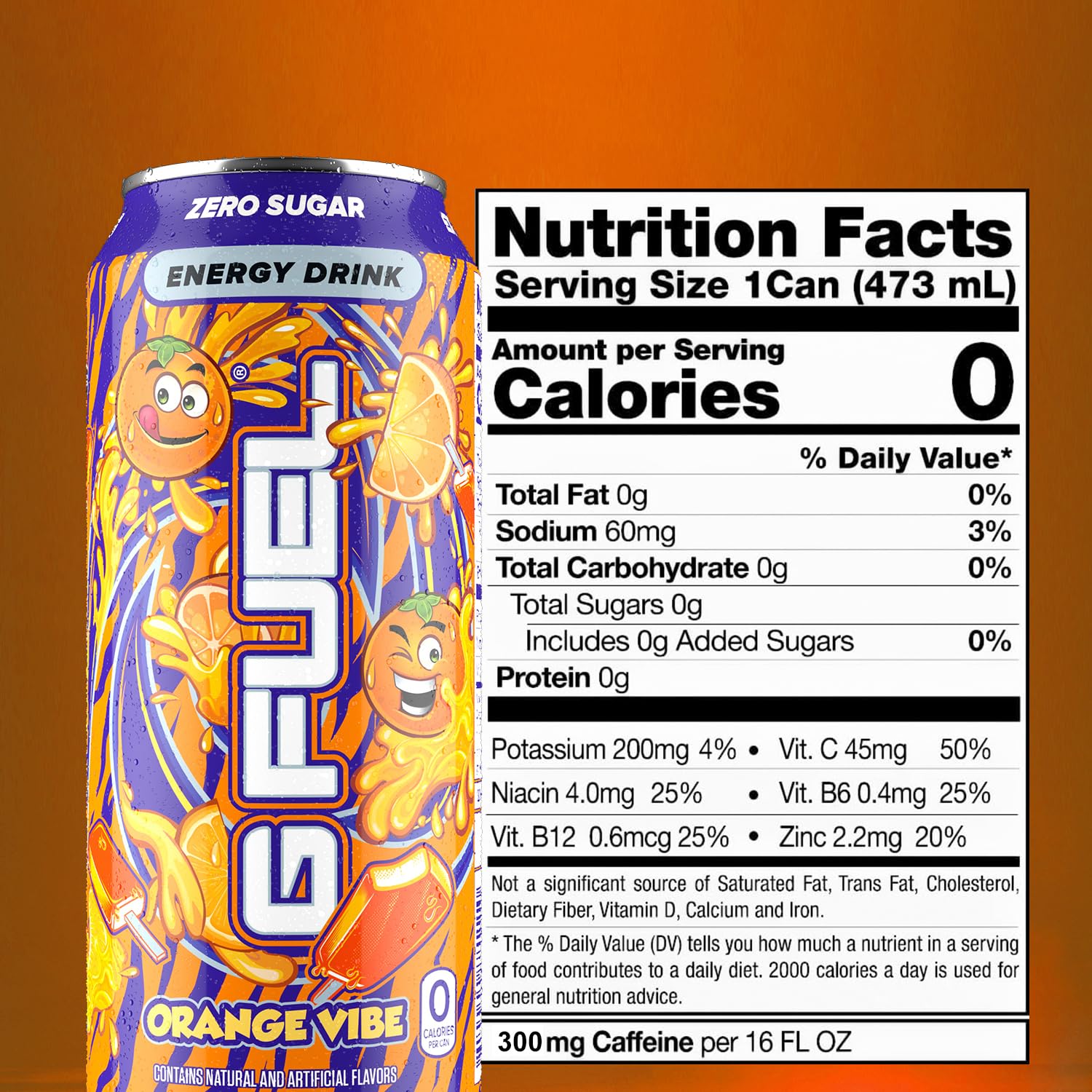 G Fuel Orange Vibe label close-up showing zero sugar formula
