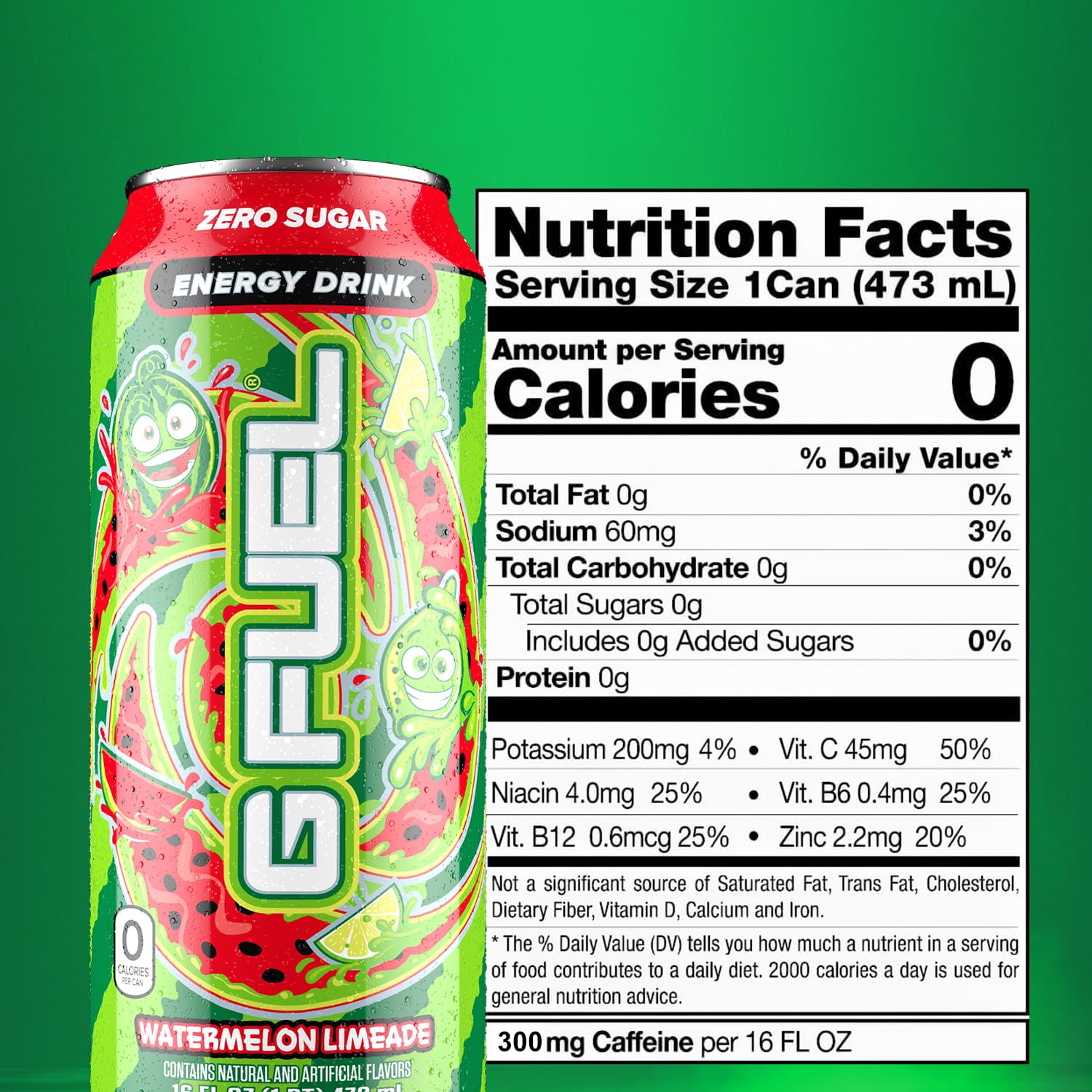 G Fuel Watermelon Limeade can side view highlights zero sugar caffeine