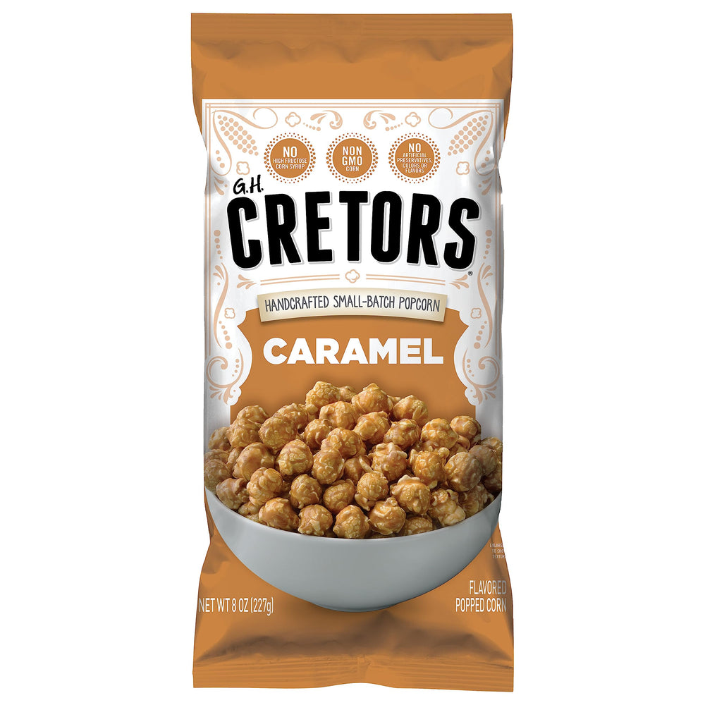 G.H. Cretors caramel corn bag view, ideal for sharing gourmet flavor