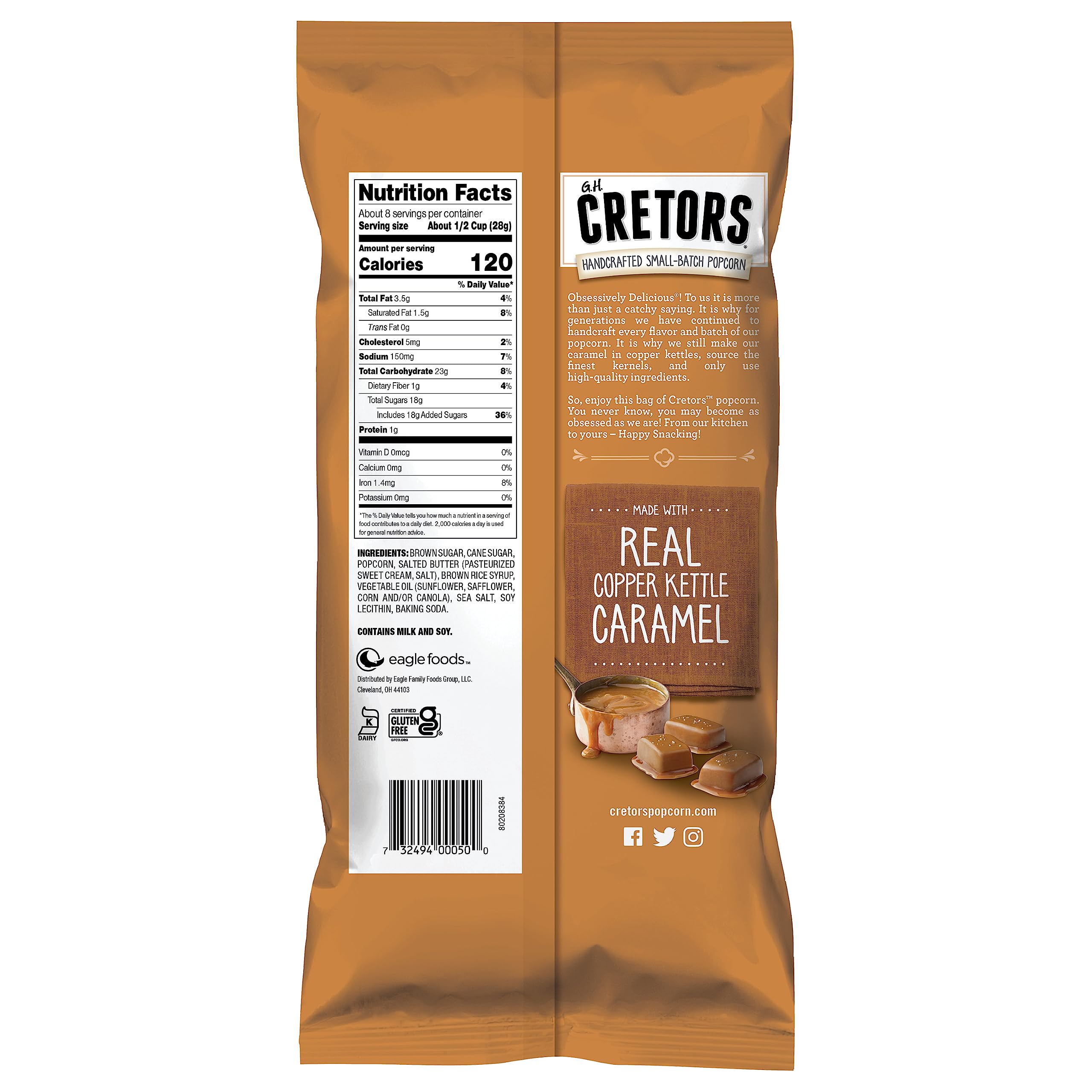 Closeup of buttery caramel glaze on G.H. Cretors popcorn, indulgent texture
