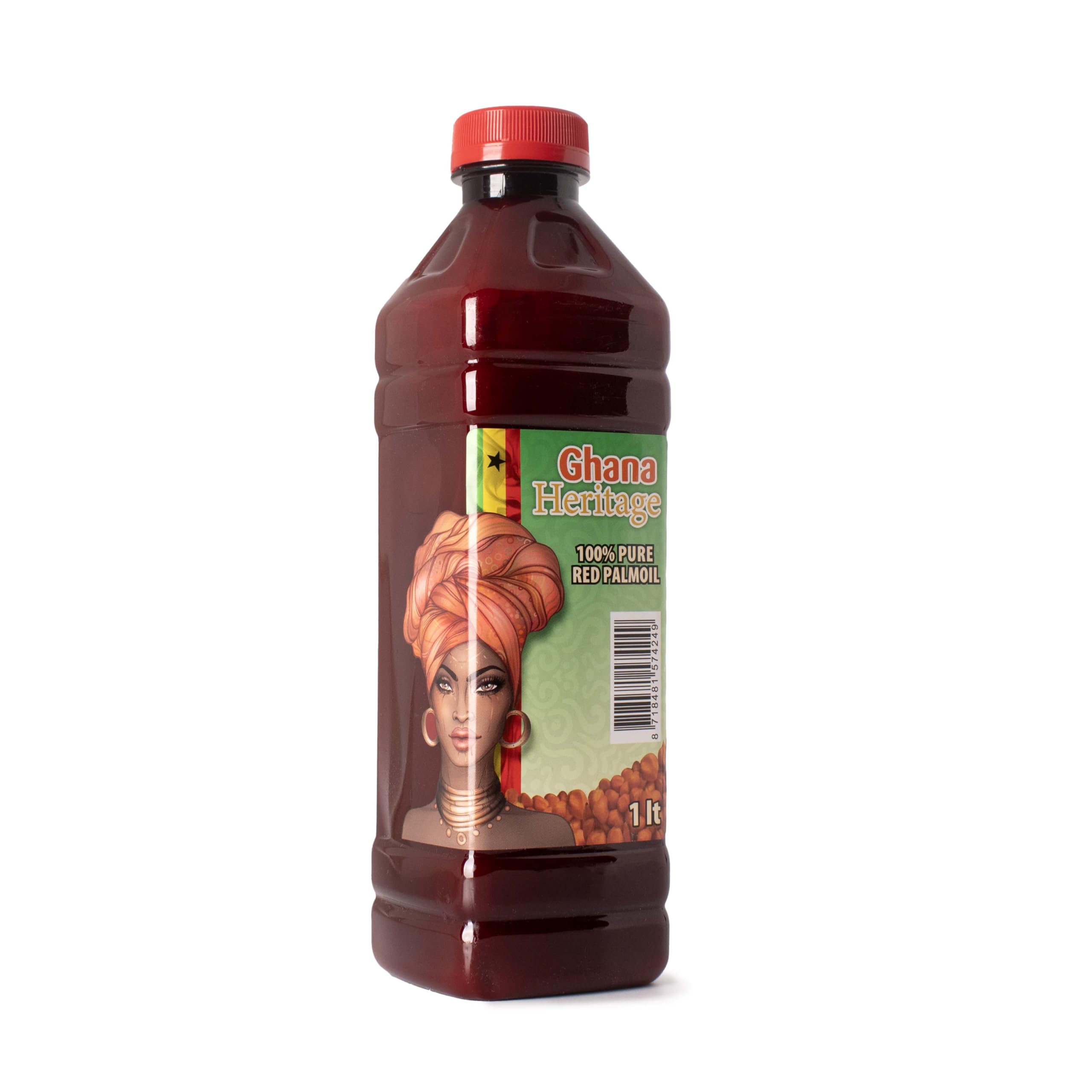 Ghana Heritage Red Palm Oil label detail signaling pure palm fruit oil.
