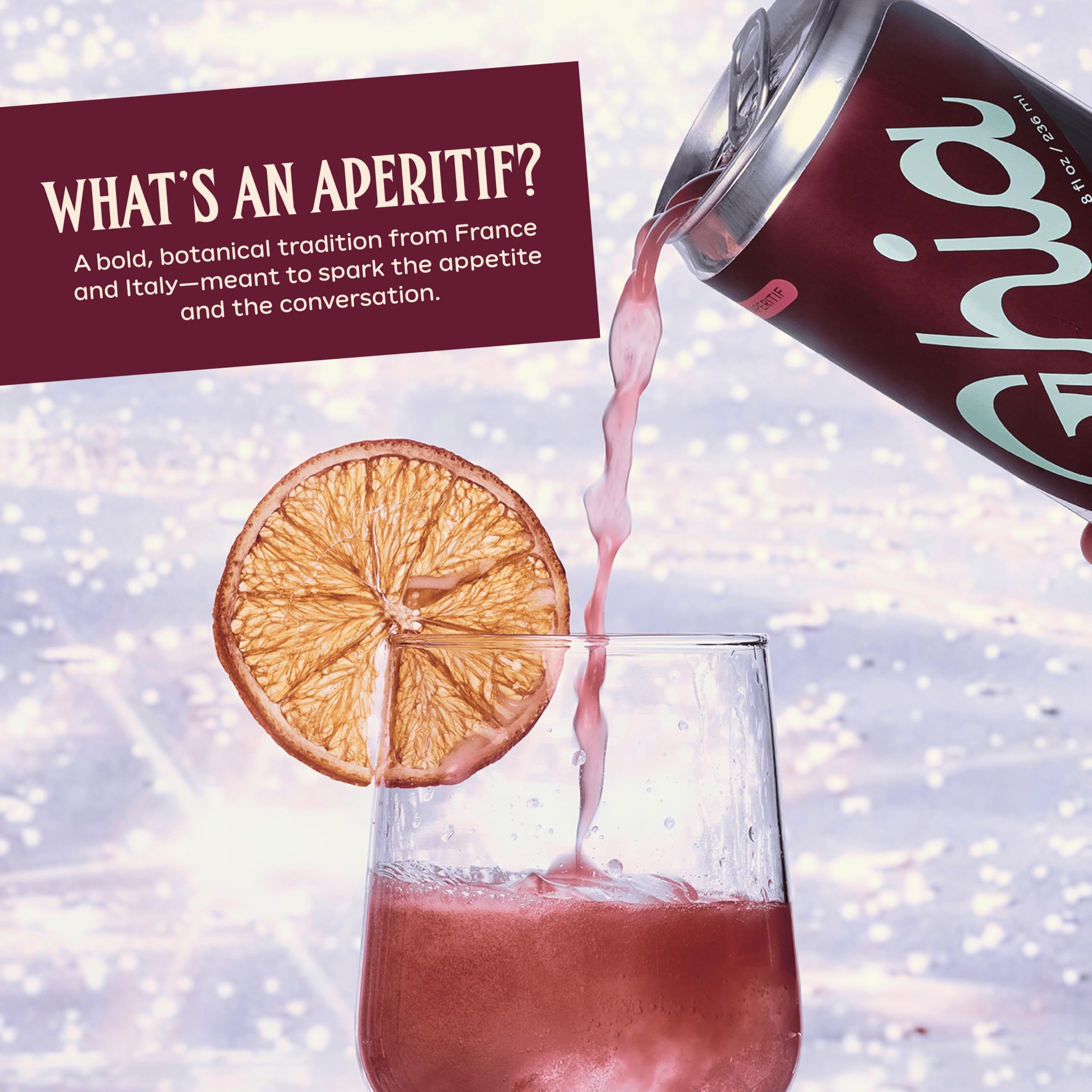 Ghia Le Spritz botanicals and nervine extracts close-up, aromatic and soothing herbal notes.