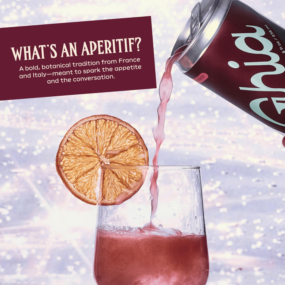 Ghia Le Spritz botanicals and nervine extracts close-up, aromatic and soothing herbal notes.