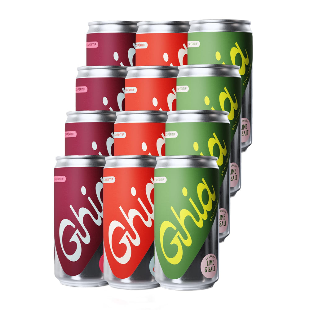 Ghia Le Spritz crisp soda can on ice for a refreshing sugar-free moment.