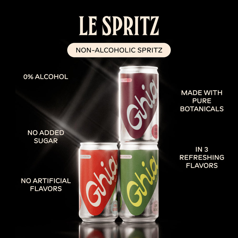 Ghia Le Spritz ginger bottle in glass with warm spice and clean finish.
