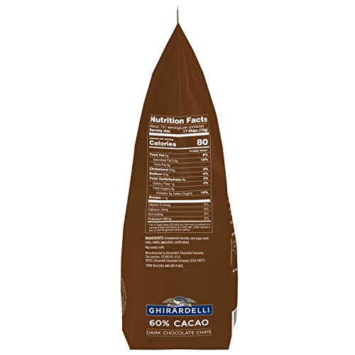 Closeup of Ghirardelli 60 percent cacao dark chocolate chips melting for even distribution