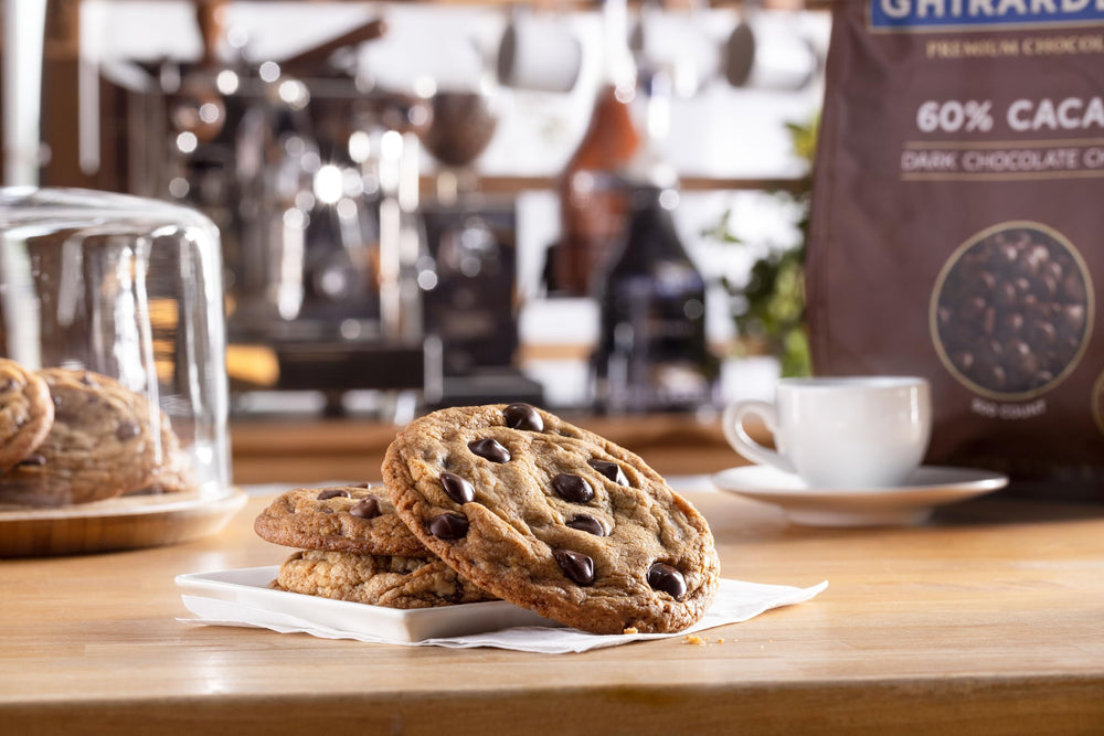 Enrobing and dipping with Ghirardelli 60 percent cacao dark chocolate chips
