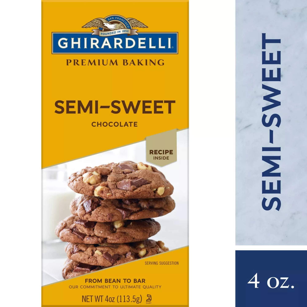 Ghirardelli baking bar packaging close-up for convenient, easy-use baking