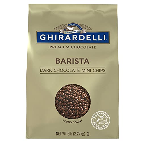 Ghirardelli barista chips in mocha setup, showcasing chocolate depth.