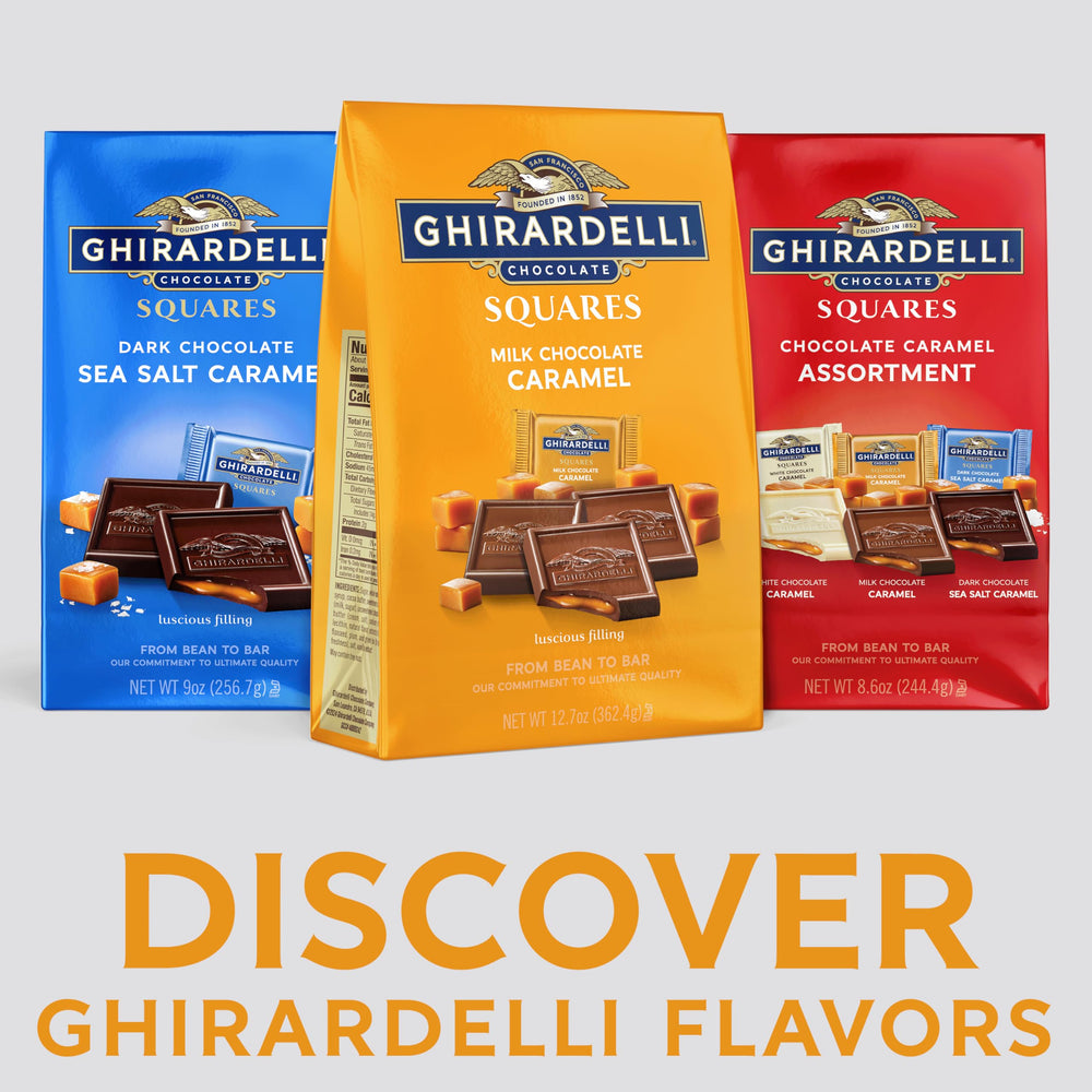 Ghirardelli caramel center detail shows smooth, glossy chocolate.