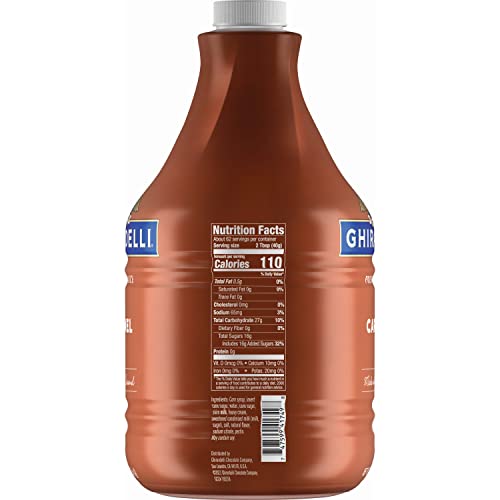 Ghirardelli caramel sauce bottle close-up, premium packaging.