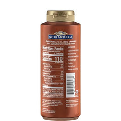 Ghirardelli Caramel Sauce bottle pour showing smooth drizzle for beverages.