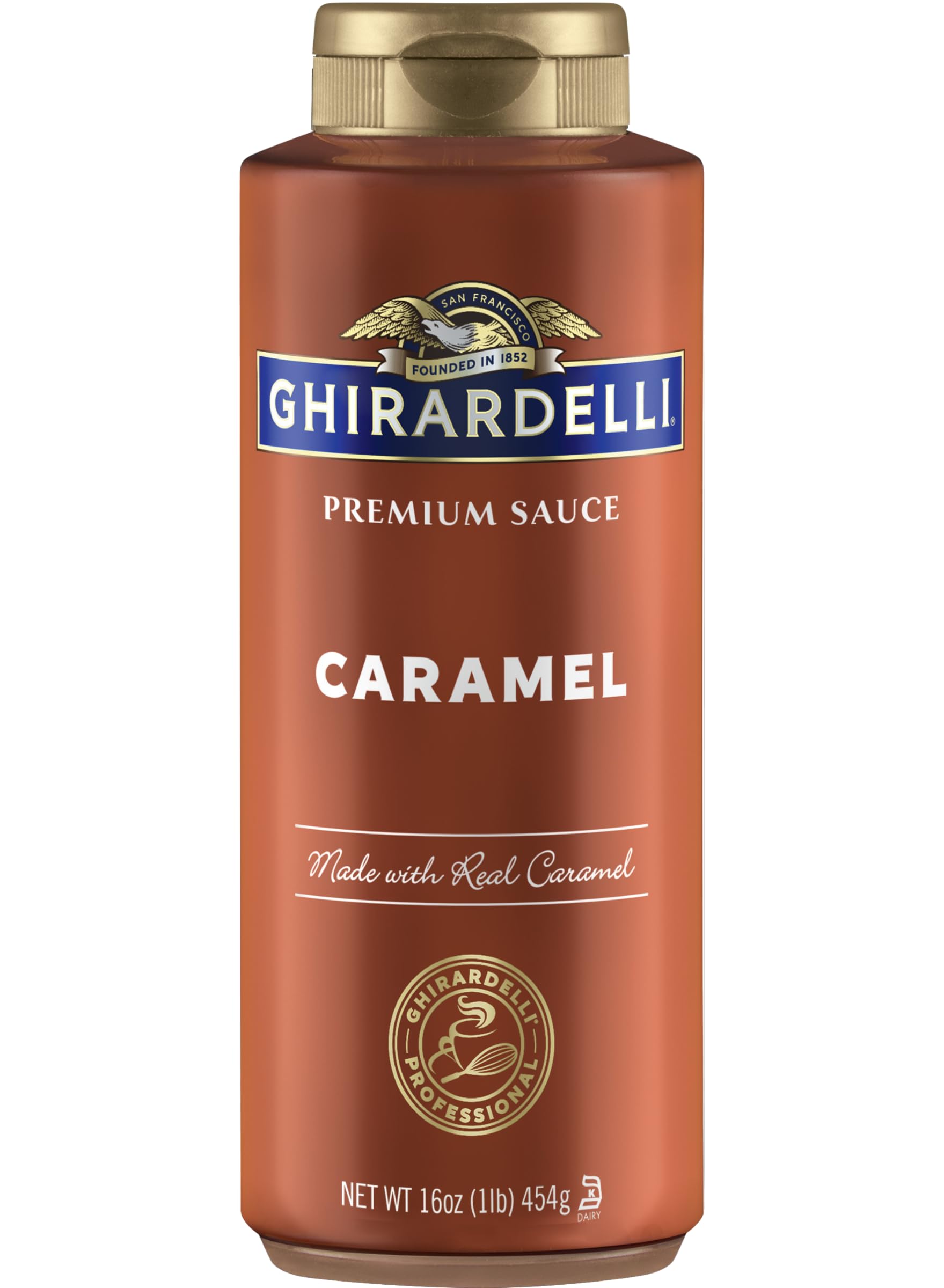 Ghirardelli premium caramel sauce drizzle enhances desserts with restaurant-quality flavor