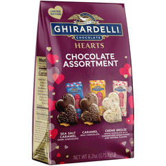 Ghirardelli Chocolate Hearts bag front, ideal for gifting with gift-ready packaging.