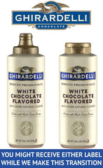 Ghirardelli chocolate sauce squeeze bottle ready for dessert toppings.