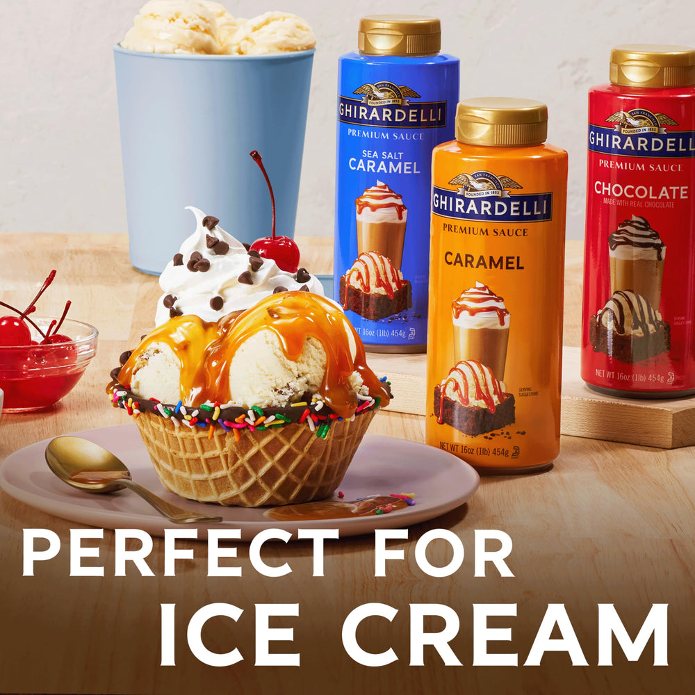 Ghirardelli sauce on a coffee drink enhances flavor and aroma.