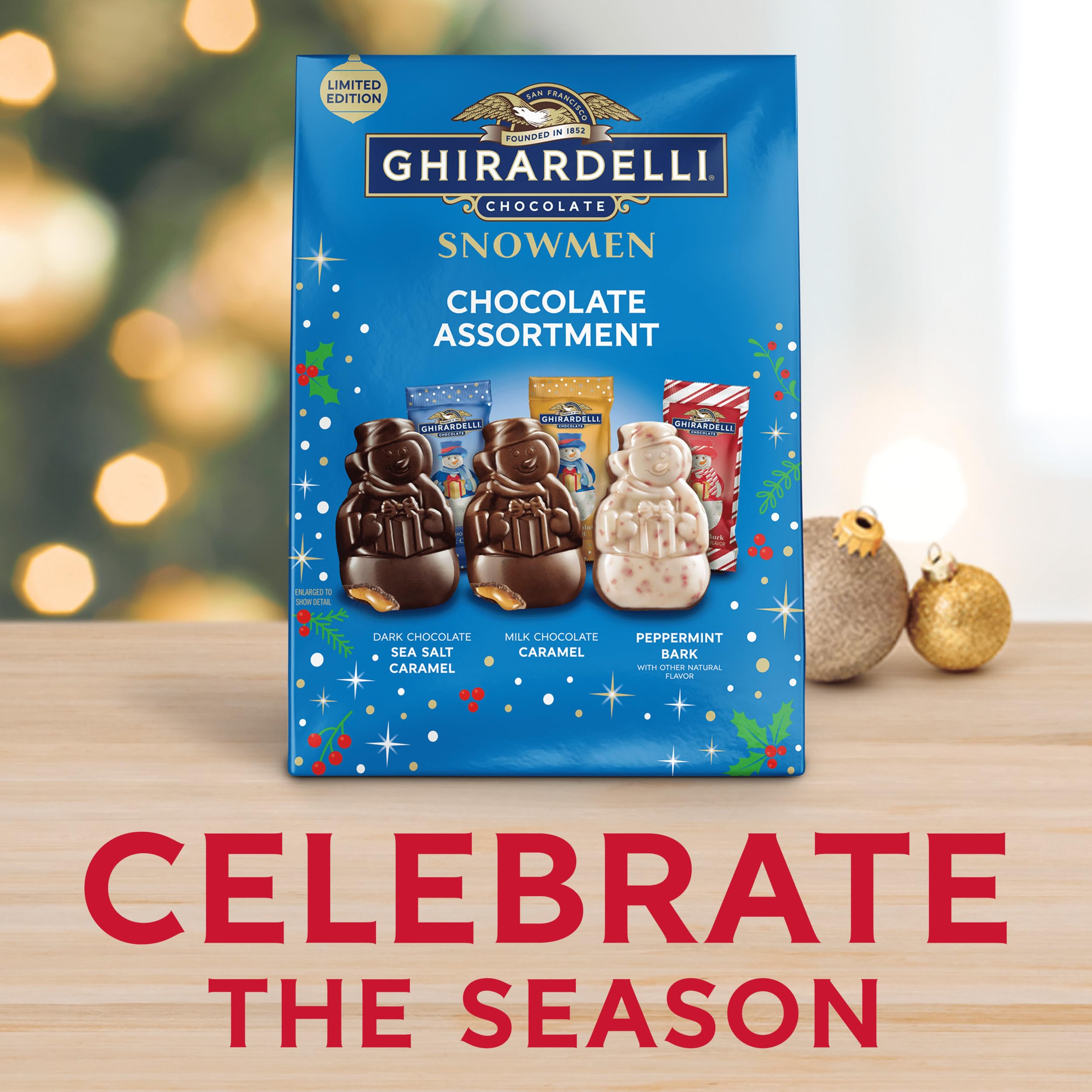 Ghirardelli chocolate snowmen highlighting premium ingredients