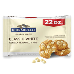 Ghirardelli Classic White Vanilla baking chips bag ready for premium cookies