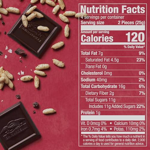 Ghirardelli Crispy Rice Dark Chocolate Bar break view shows chocolate and crisp rice contrast.