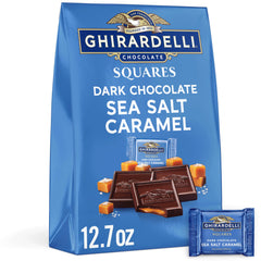 GHIRARDELLI cross-section of square showing chocolate layers and salted caramel