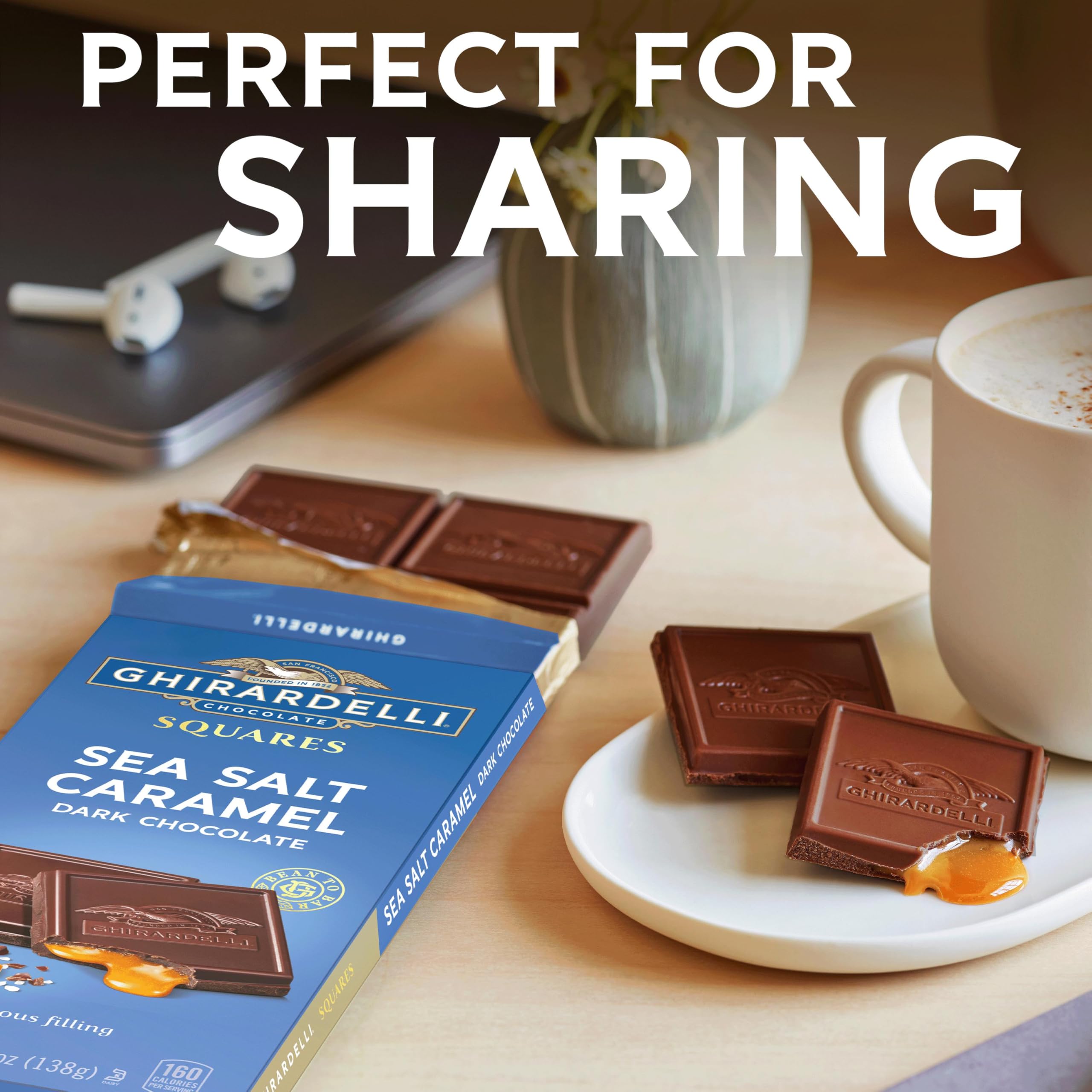 Ghirardelli Dark Chocolate Bar with Caramel Filling close-up
