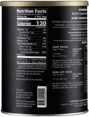 Ghirardelli dark chocolate cocoa powder jar closeup for deep color.