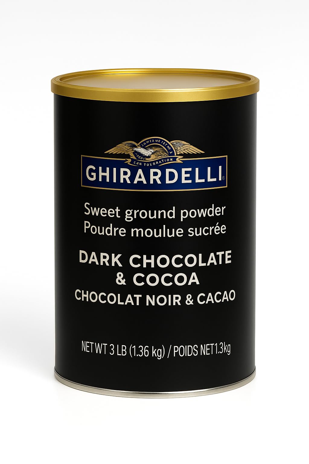 Ghirardelli dark chocolate powder topping elevates cheesecake desserts.