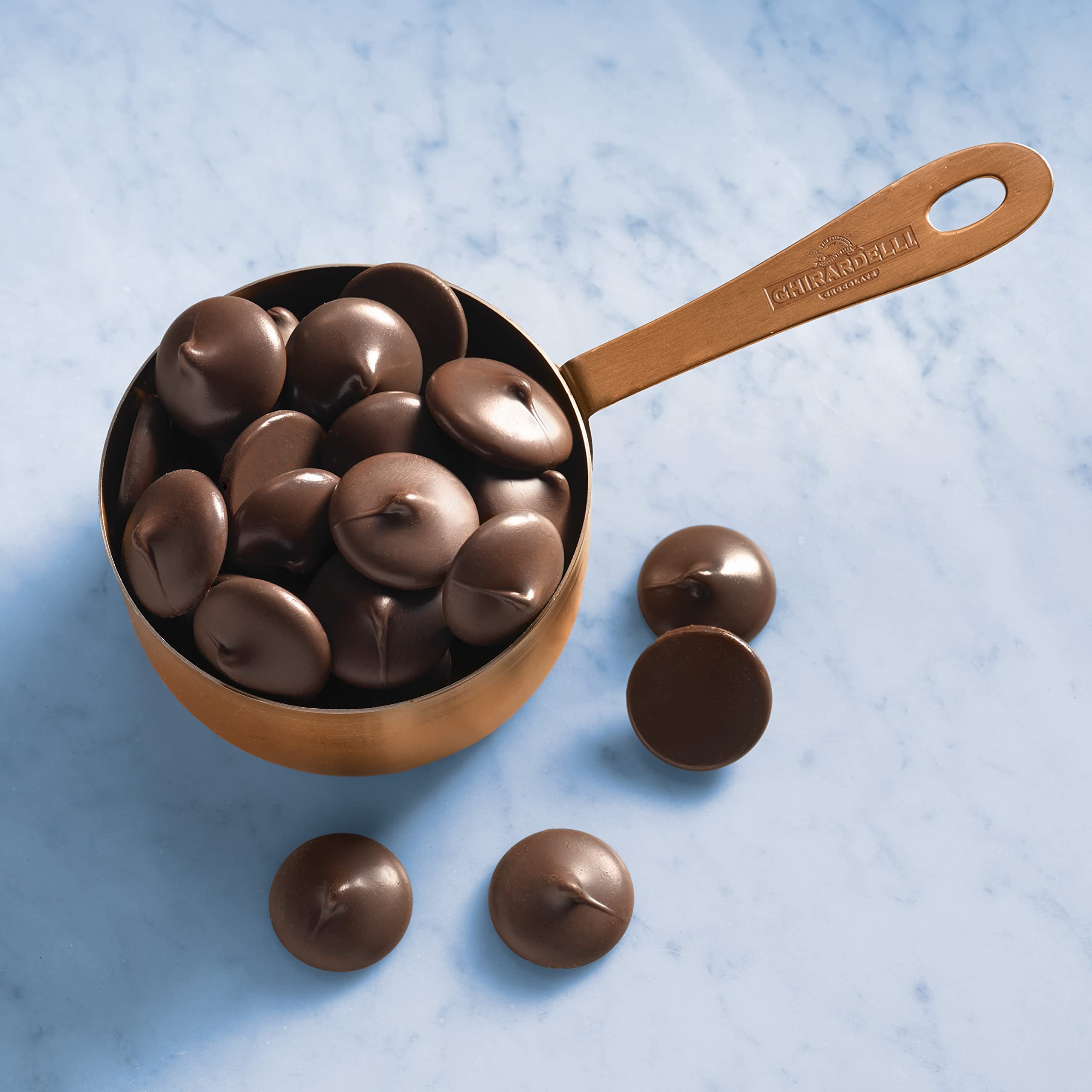 Ghirardelli wafers used to create mousse textures and fillings.
