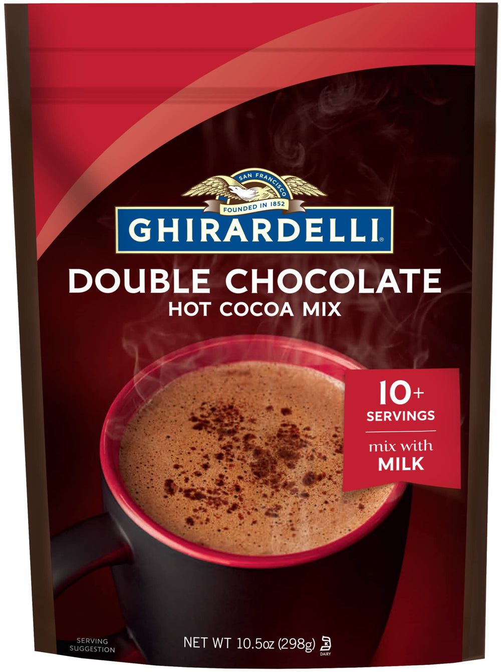 Ghirardelli Double Chocolate Hot Cocoa open bag ready for brewing