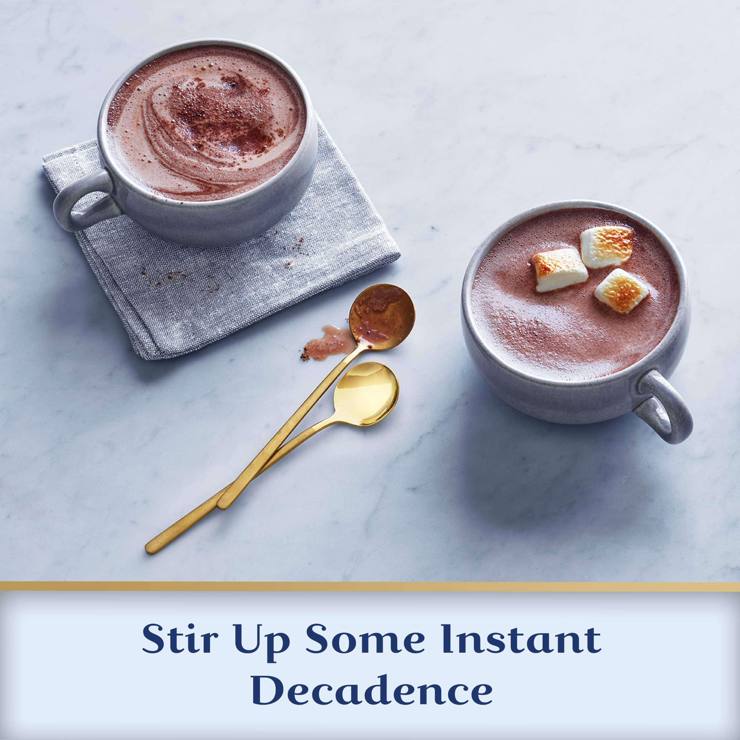 Packaging shows ten packets for convenient, on-the-go hot cocoa.