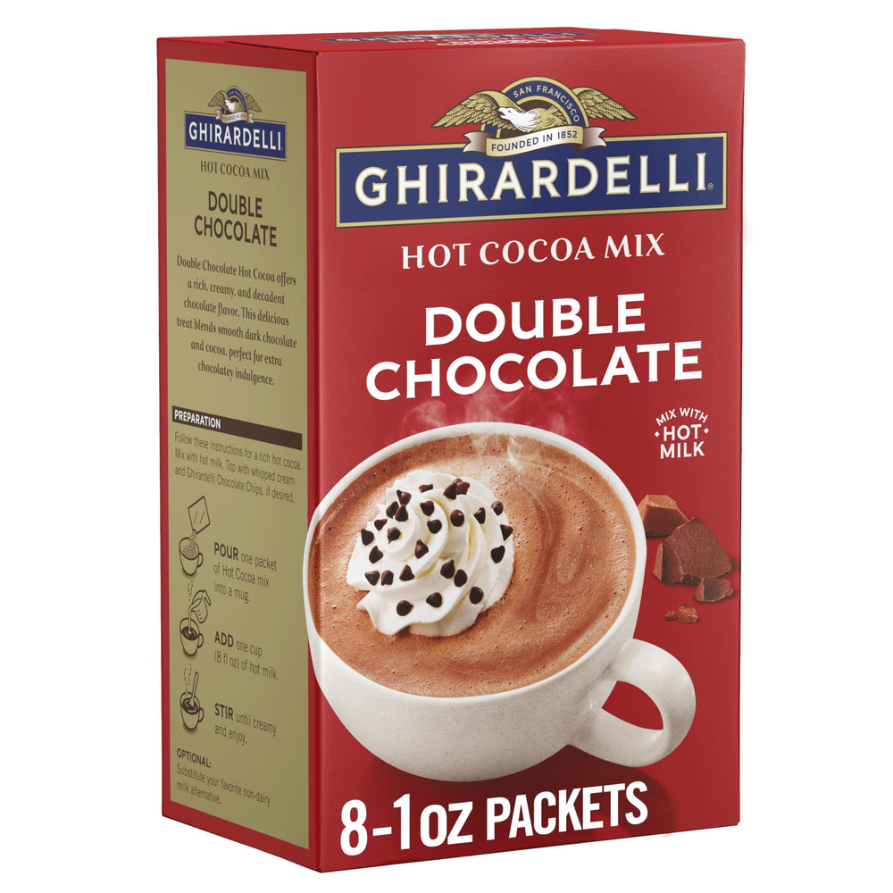 Ghirardelli double chocolate cocoa packets displayed for premium at-home indulgence
