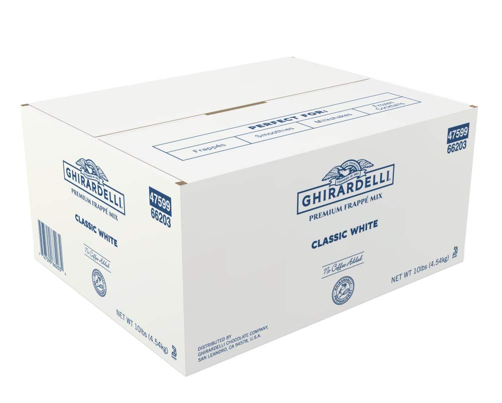 Ghirardelli Classic White Frappe Mix used to craft a dessert-inspired frappe.