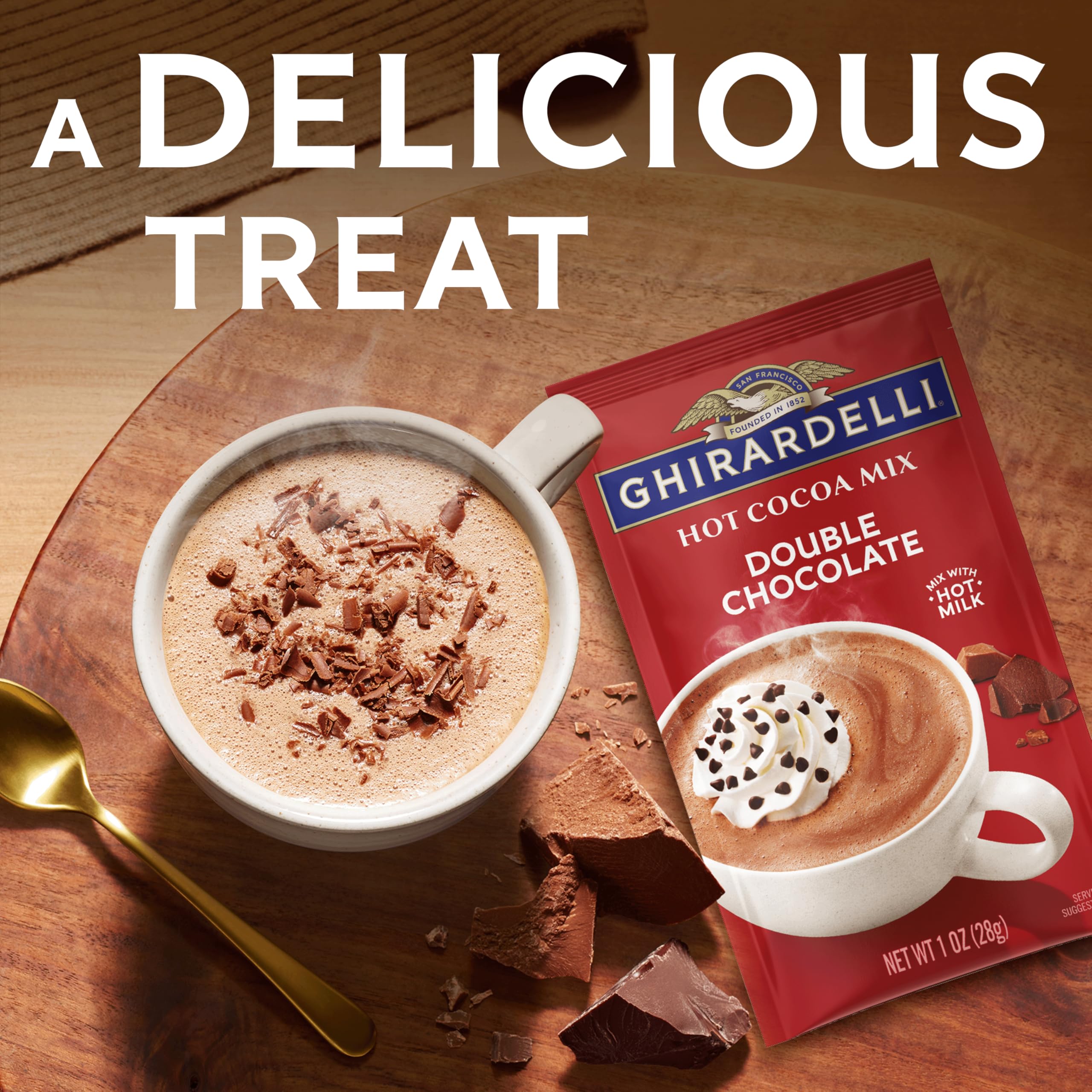 Gift-ready Ghirardelli cocoa packaging close-up
