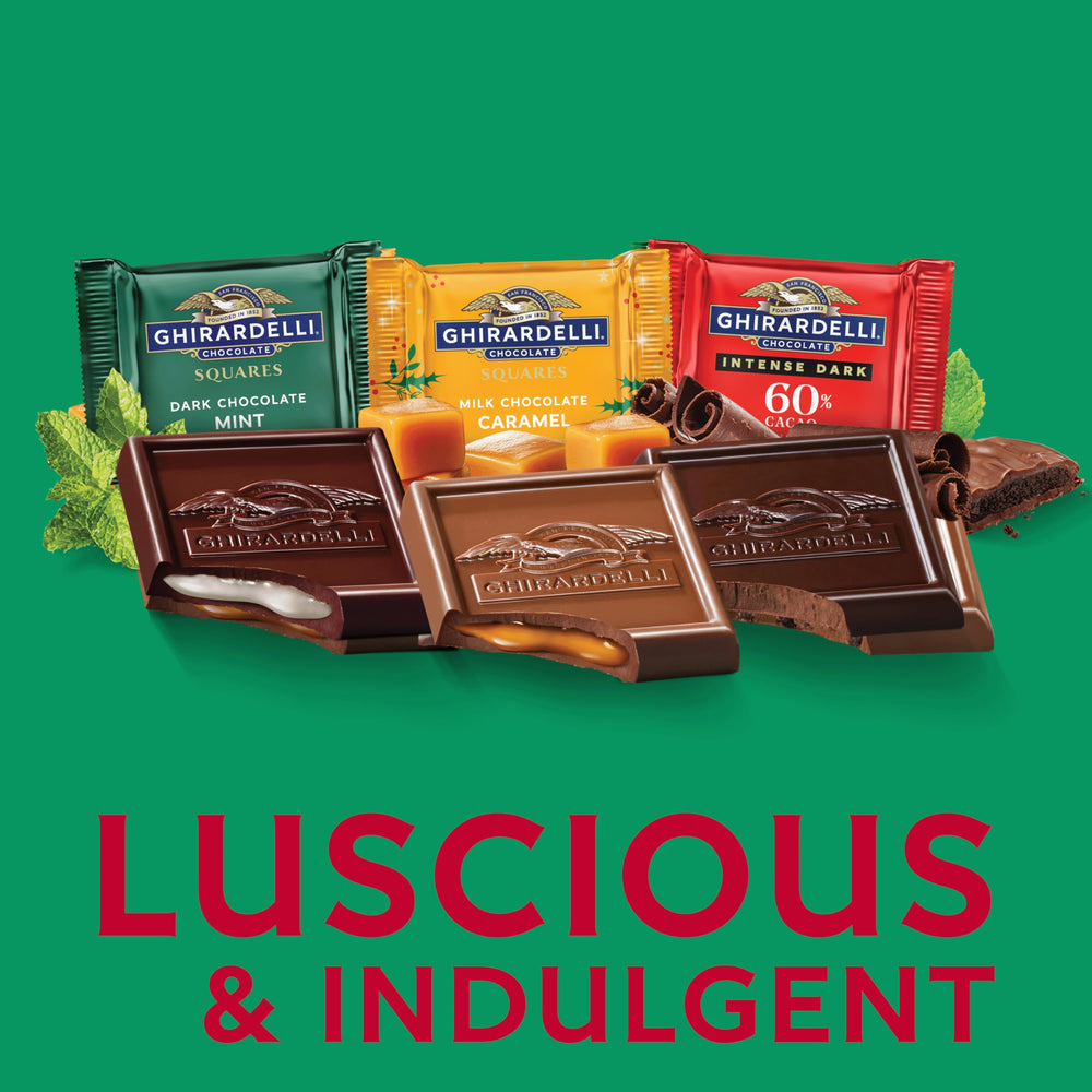 Ghirardelli SQUARES individually wrapped, freshness preserved and easy to share.