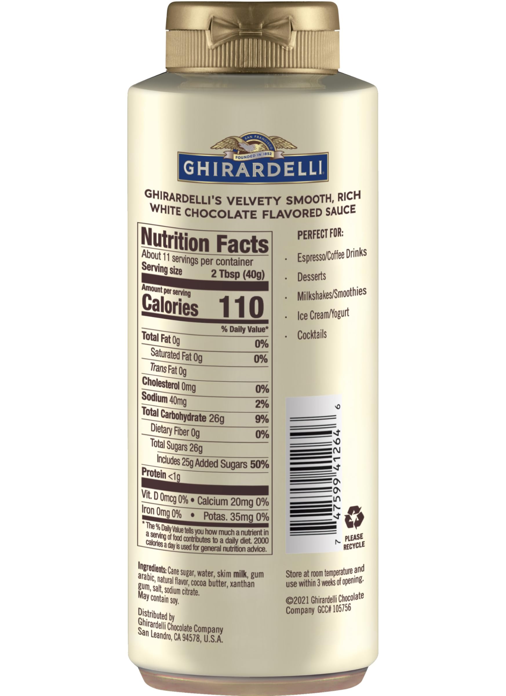 Ghirardelli hot chocolate topping from a glossy squeeze bottle.