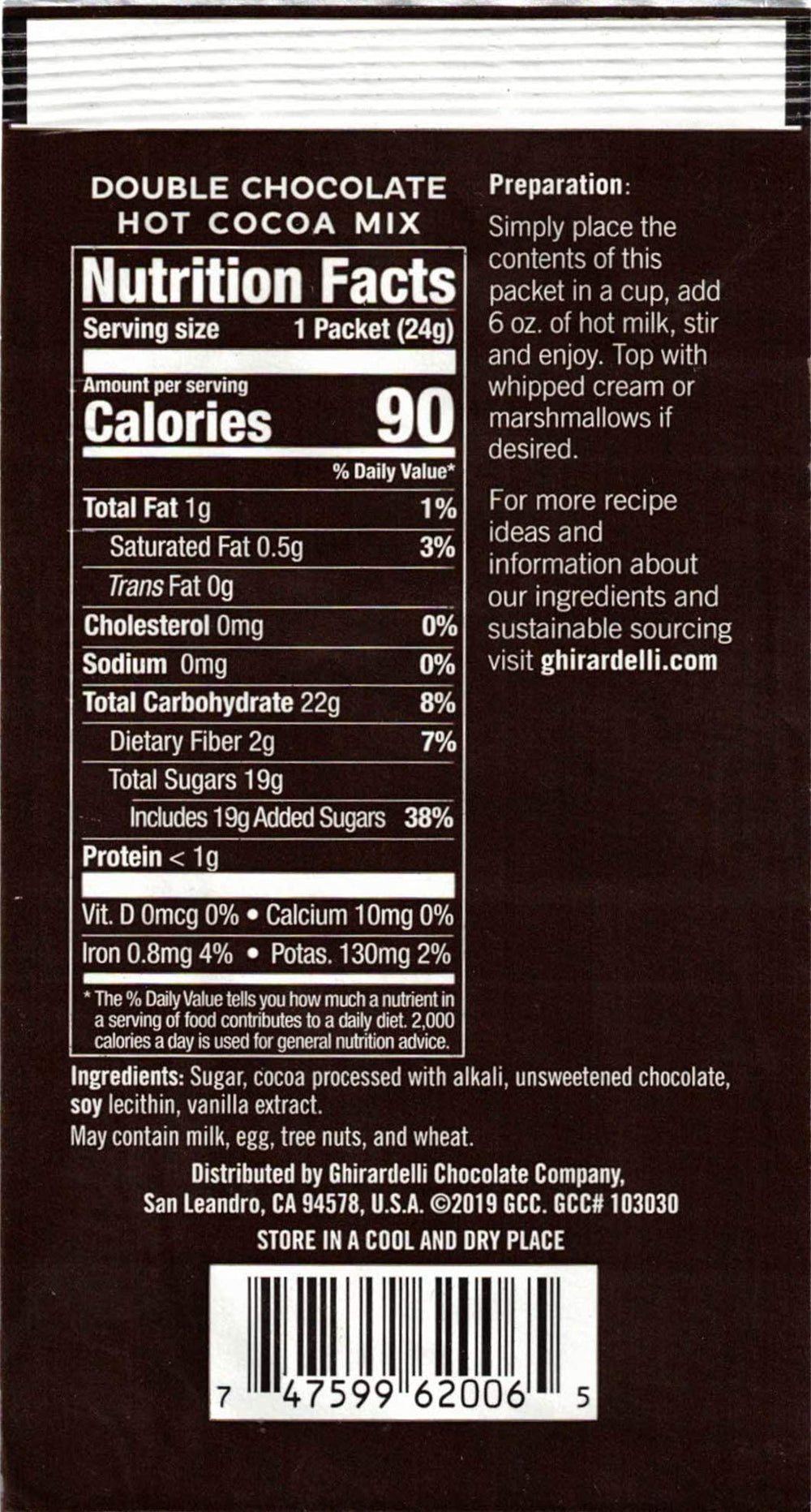 Premium cocoa beans and vanilla in Ghirardelli cocoa for indulgent flavor.