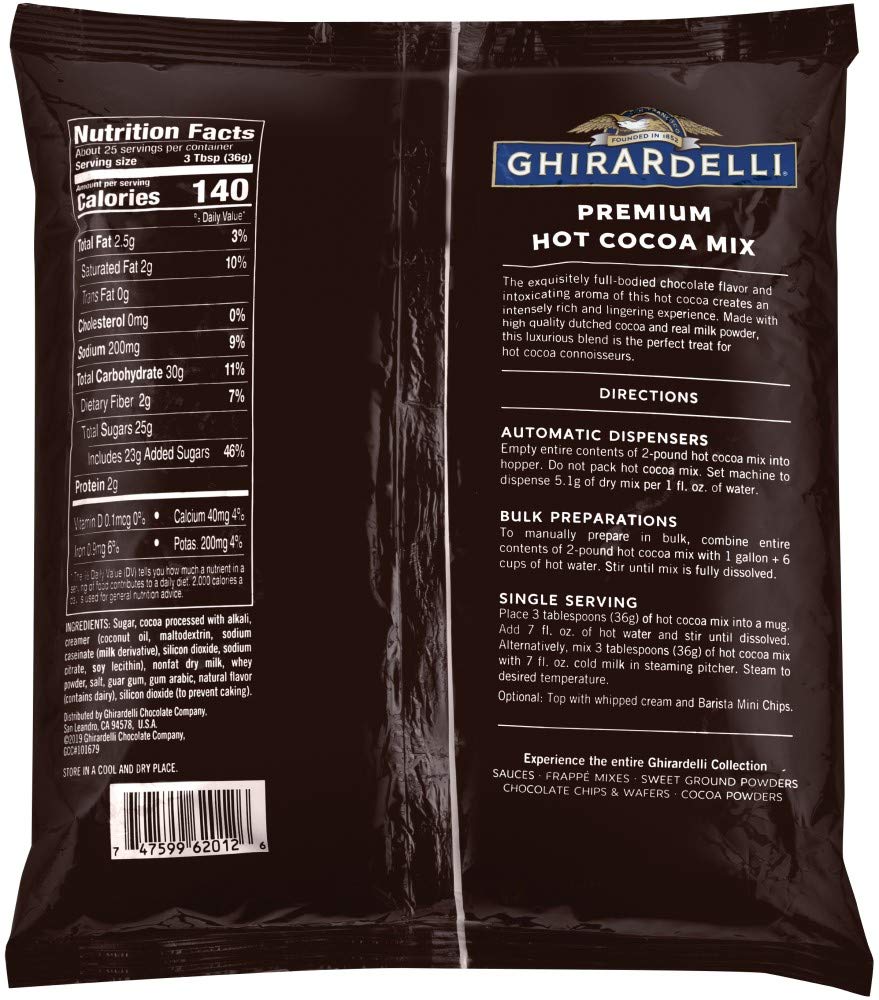 Ghirardelli hot cocoa mix close-up shows real chocolate texture for rich flavor.