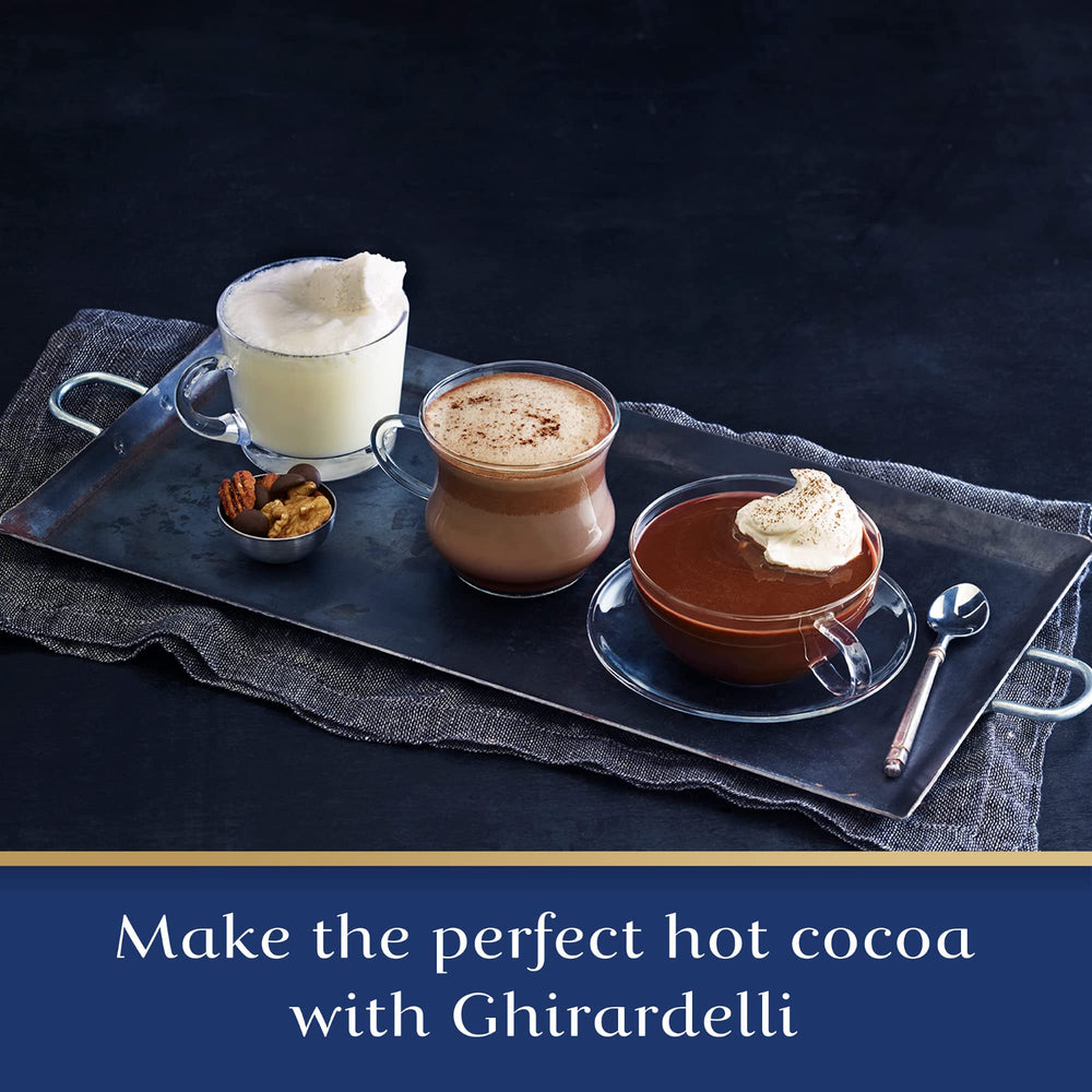 Ghirardelli hot cocoa mocha brand logo emphasizes premium heritage.
