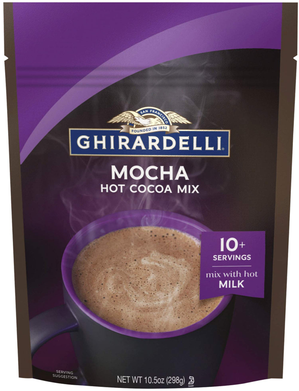 Ghirardelli hot cocoa mocha cup steaming demonstrates creamy beverage ideal for cold evenings.