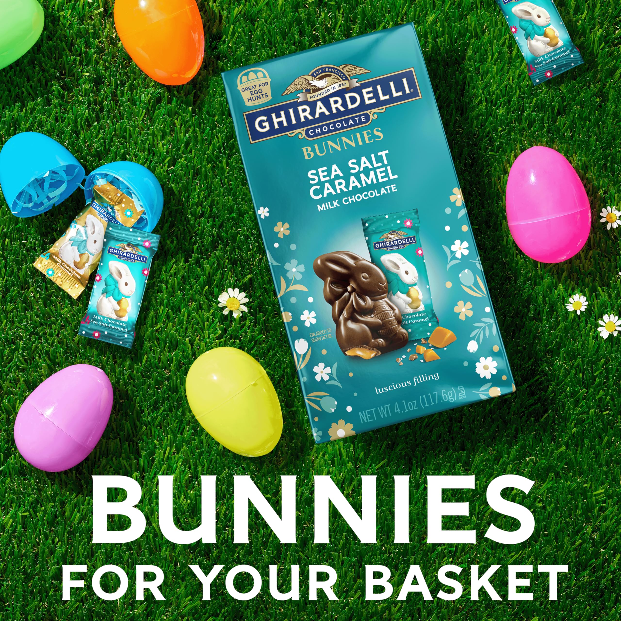 GHIRARDELLI bunnies, individually wrapped, offer convenient sharing and freshness.