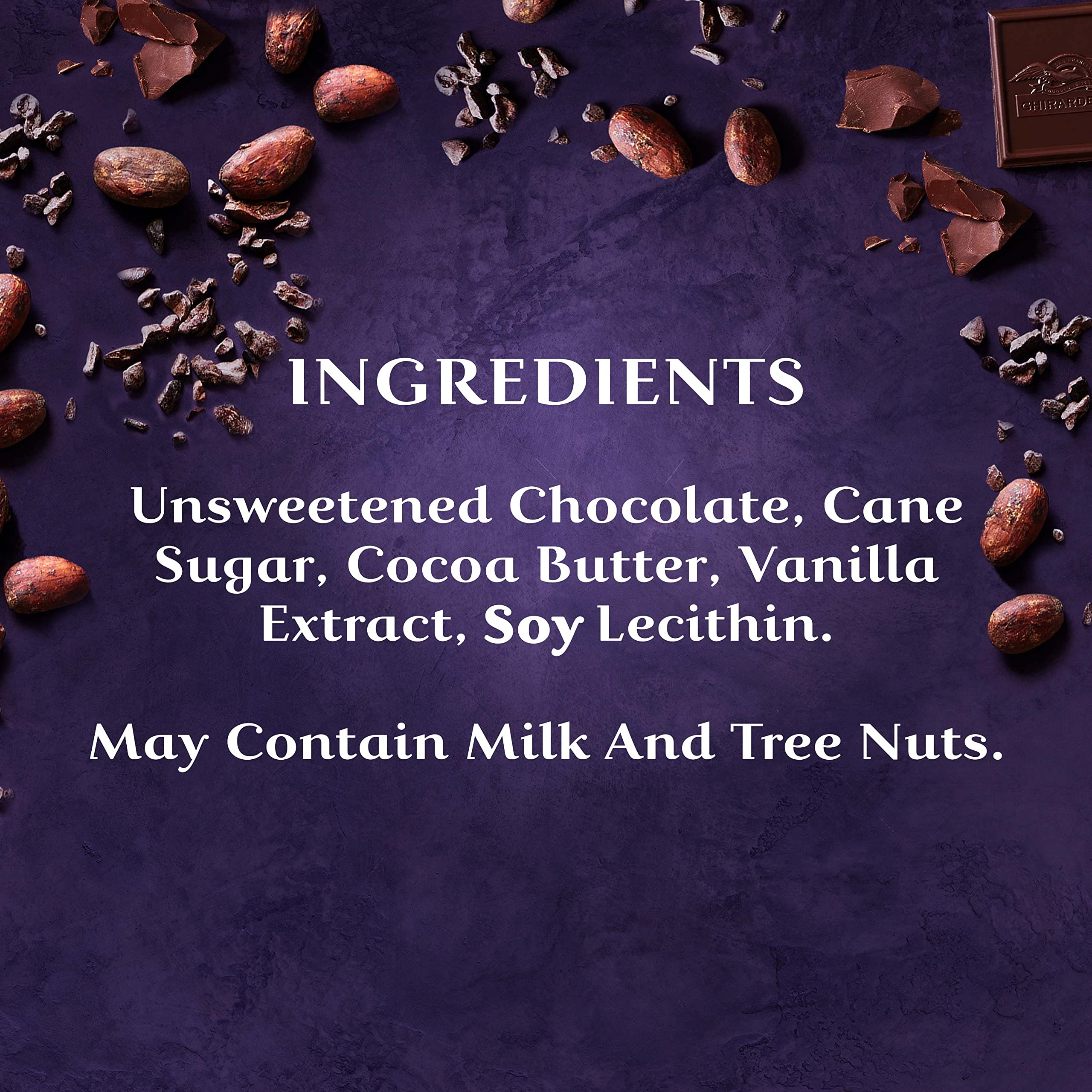 Ghirardelli Intense Dark 72% bar closeup melt; smooth texture enhances slow melting.